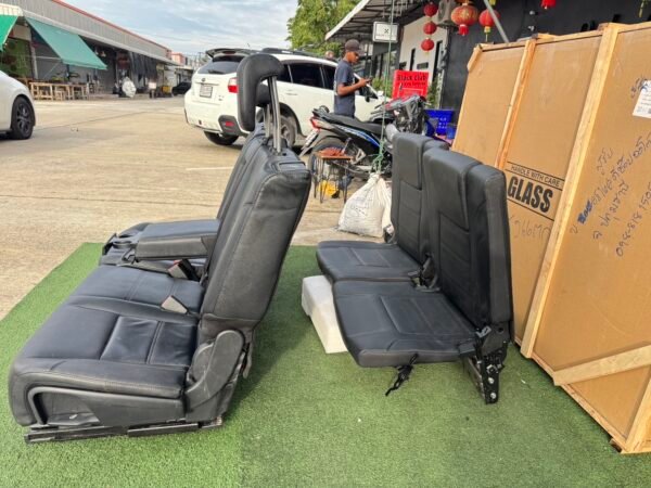 Genuine leather car seat set removed from Ford Everest 2020 (take-off condition). This complete second and third-row seat assembly includes integrated headrests, seat belts, center armrest with cup holders, and original rails for direct fitting - Image 2